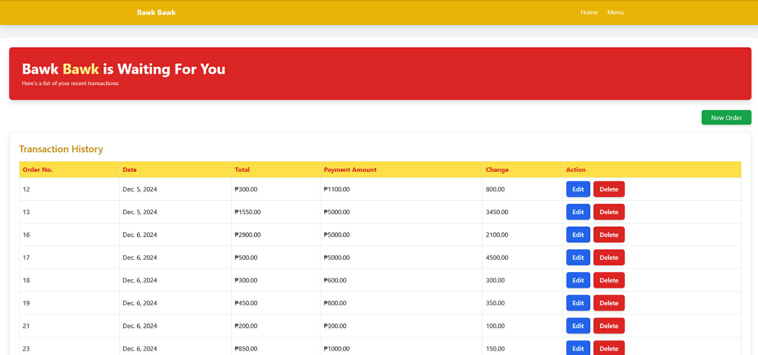 Order and Menu Management System